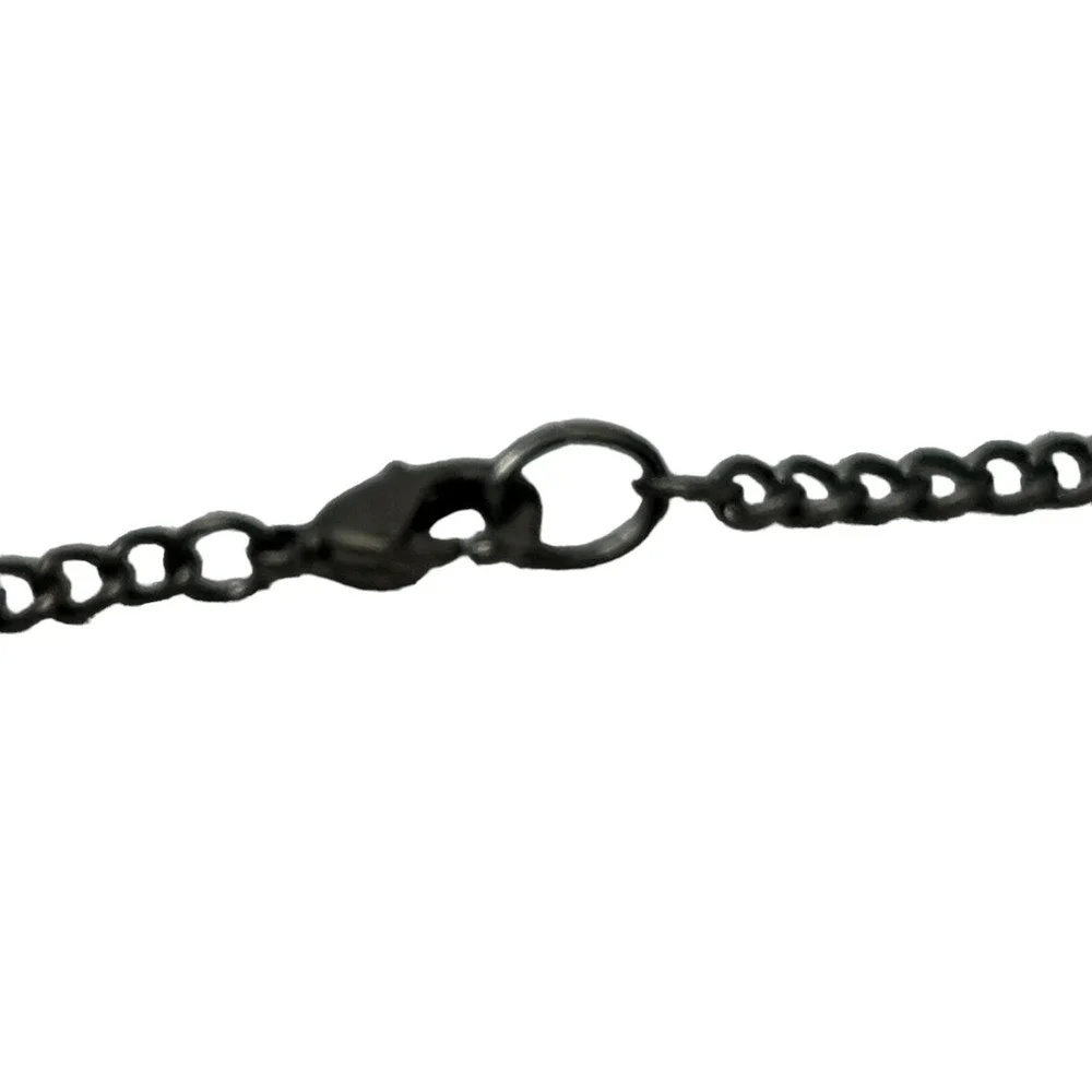 Chain‎ and Beaded Necklace Boho Gunmetal Black and Clear Lucite Beads 36 inch